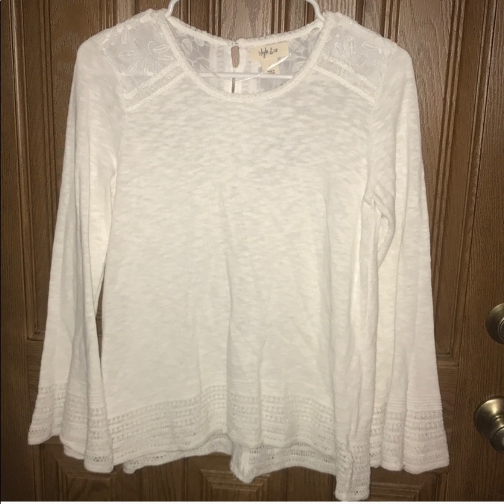 Style & Co. White Bell Sleeve Sweater Top Small